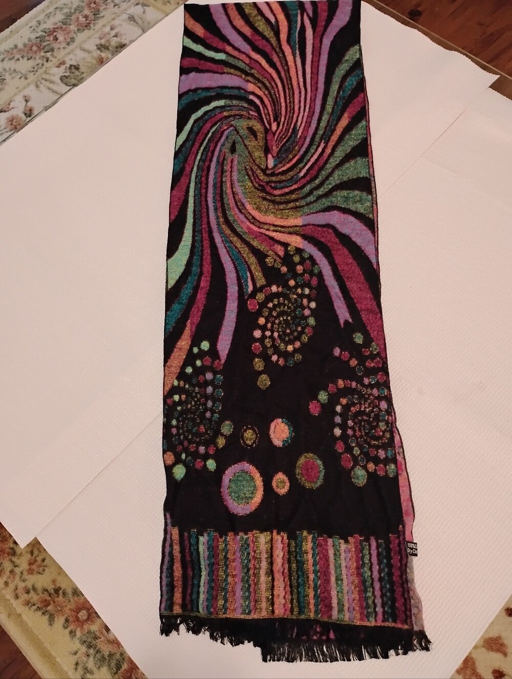 Cashmere Black Multicolor Swirl Pattern Scarf - Women Accessories